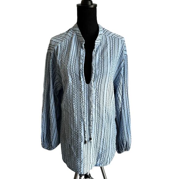 Free People Blue and Gray Stripped Oversized Blouse Sz XS - Picture 4 of 9